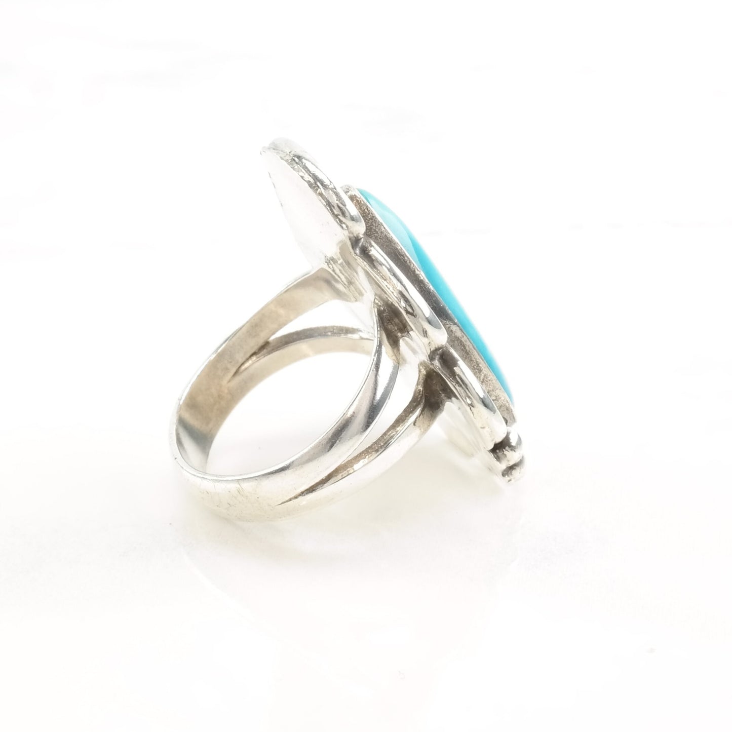 Vintage Native American Silver Ring Turquoise Feather Size 7 1/4
