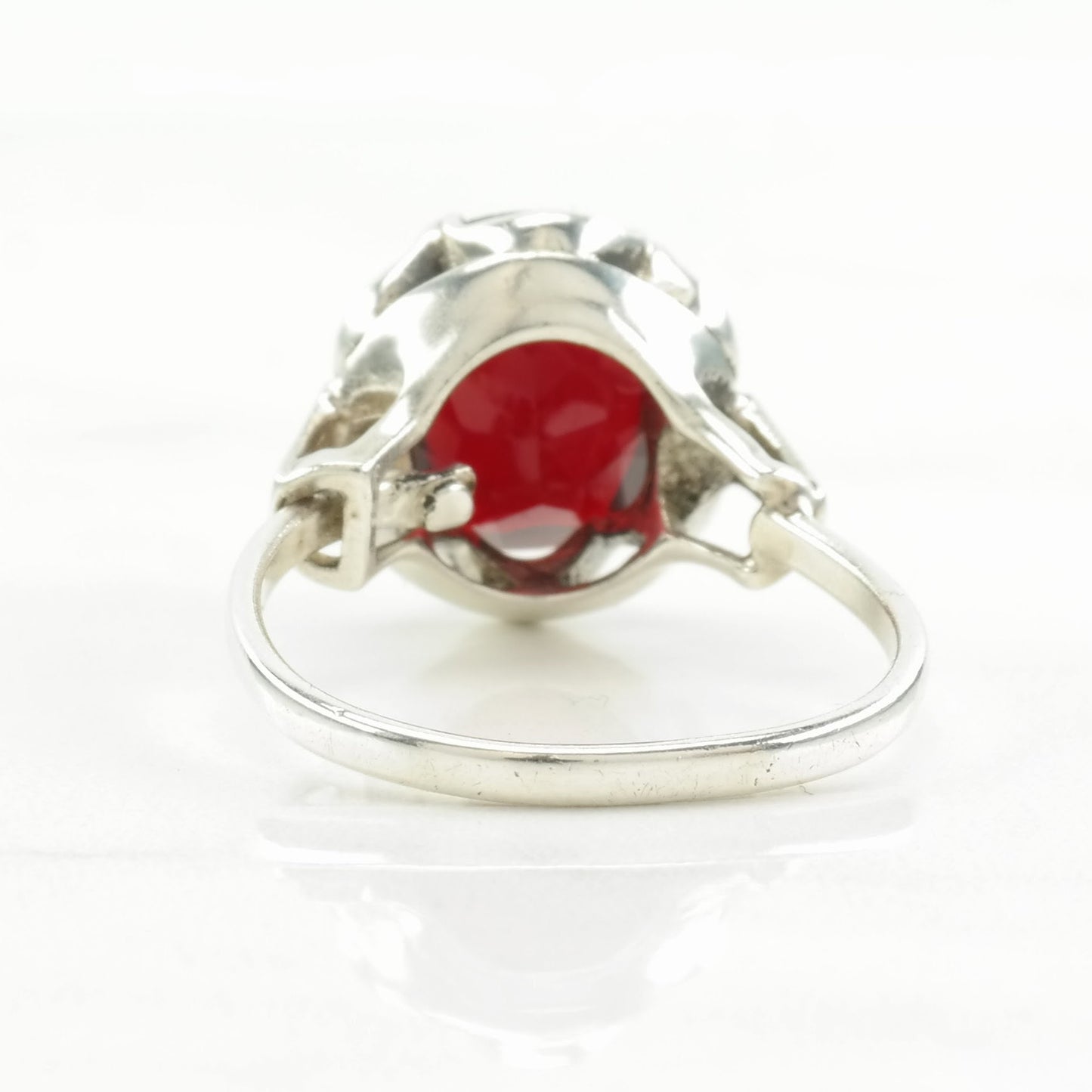 Vintage Sterling Silver Ring Paste Red Size 8 + (adjustable)