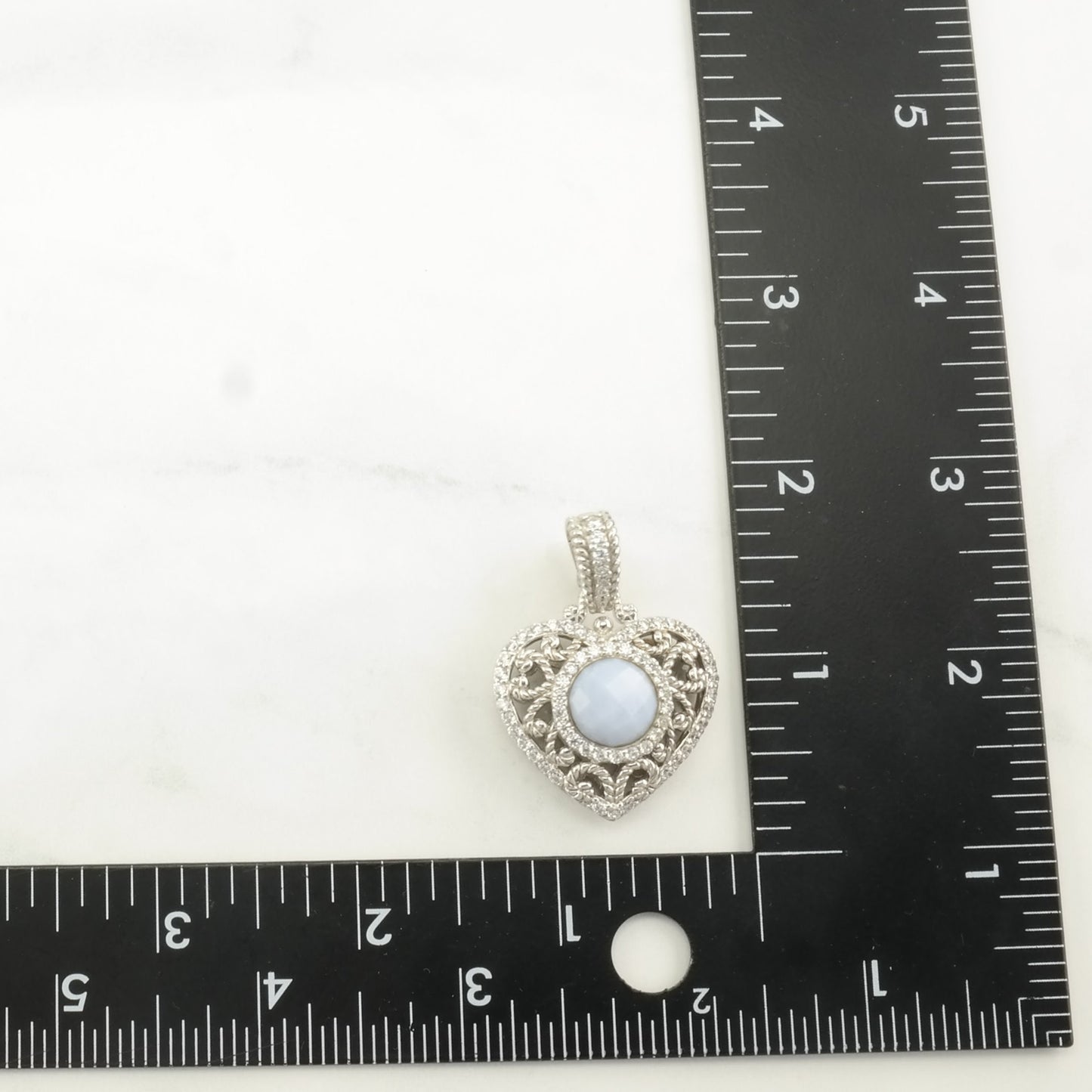 Vintage Judith Ripka Quartz, Chalcedony Heart Sterling Silver Pendant