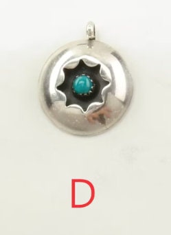 Vintage Pendant Choice Turquoise, Cross, Bell, Floral, Shadowbox, Dreamcatcher Sterling Silver