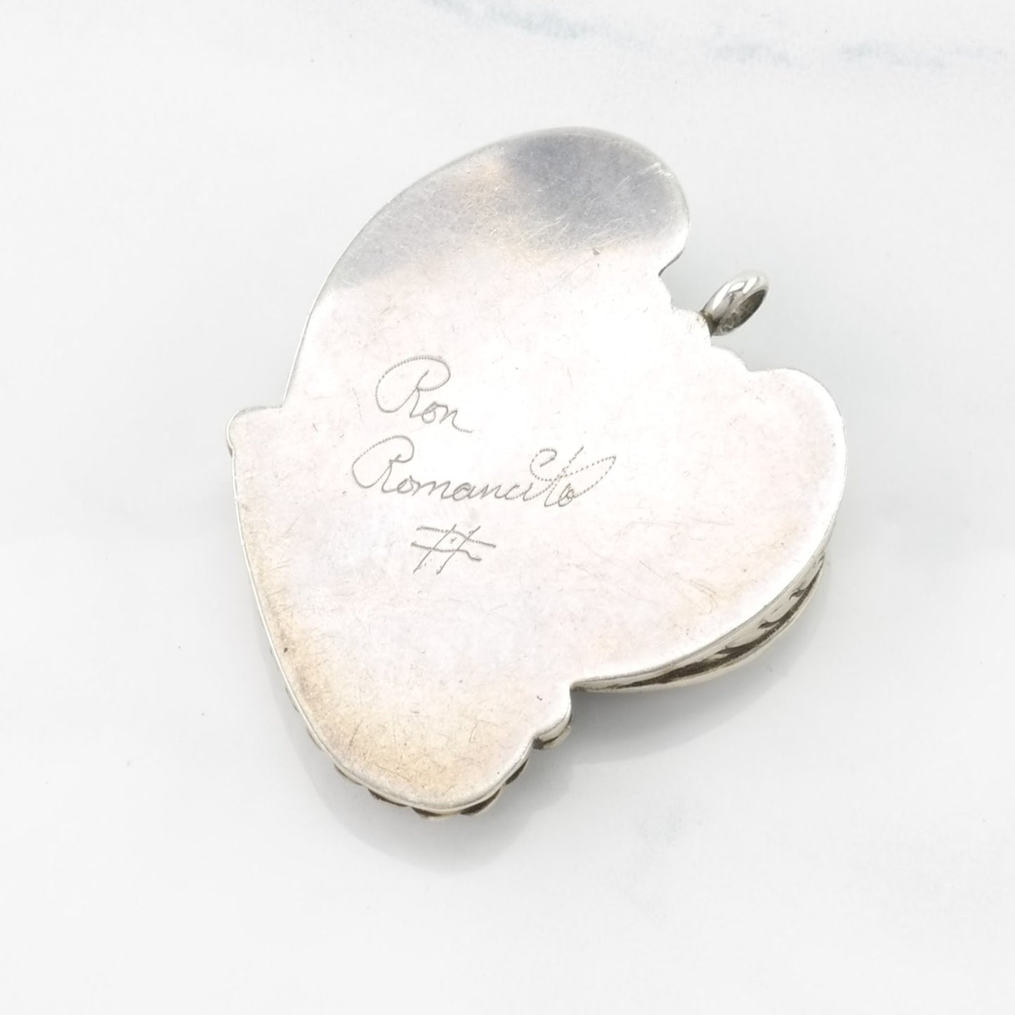 Vintage Native American Green Gemstone Leaf Sterling Silver Pendant