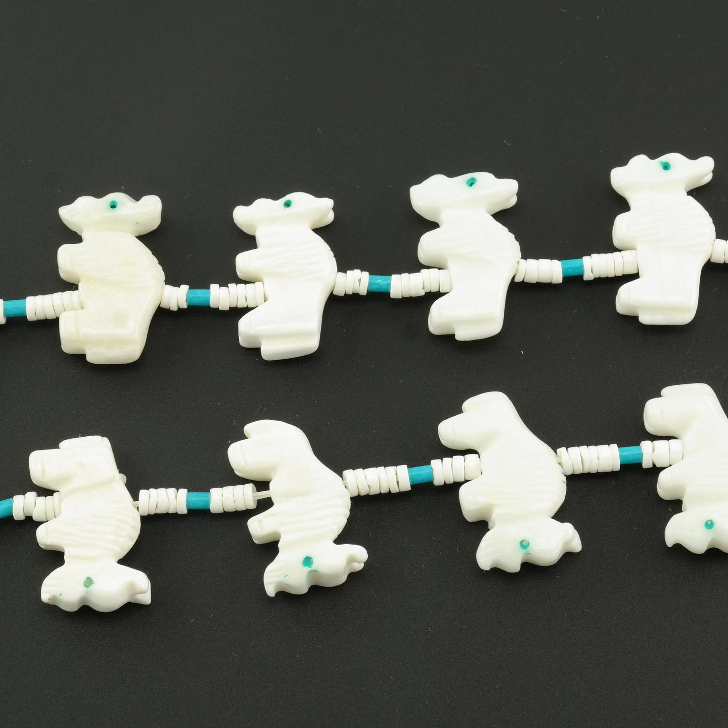 Vintage Santo Domingo Sterling Silver White Marble Buffalo, Heishi Necklace