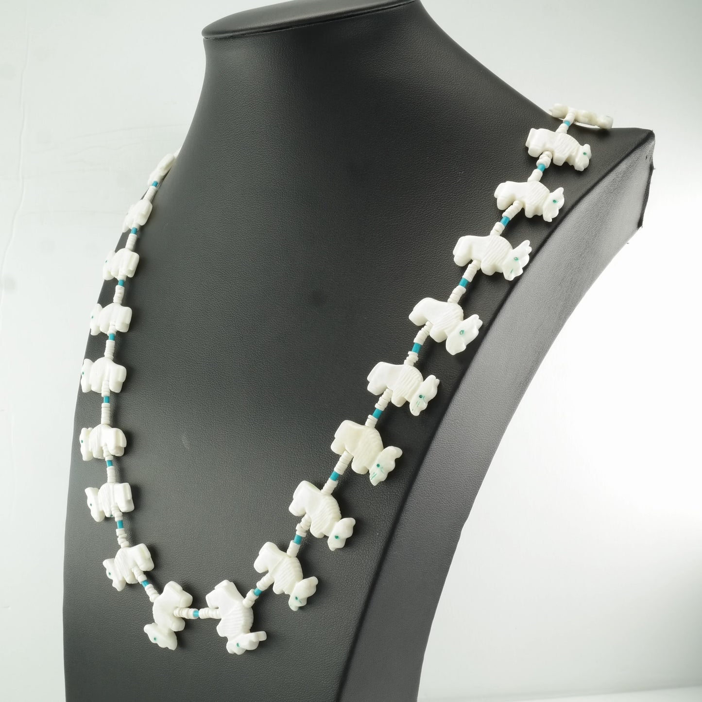 Vintage Santo Domingo Sterling Silver White Marble Buffalo, Heishi Necklace