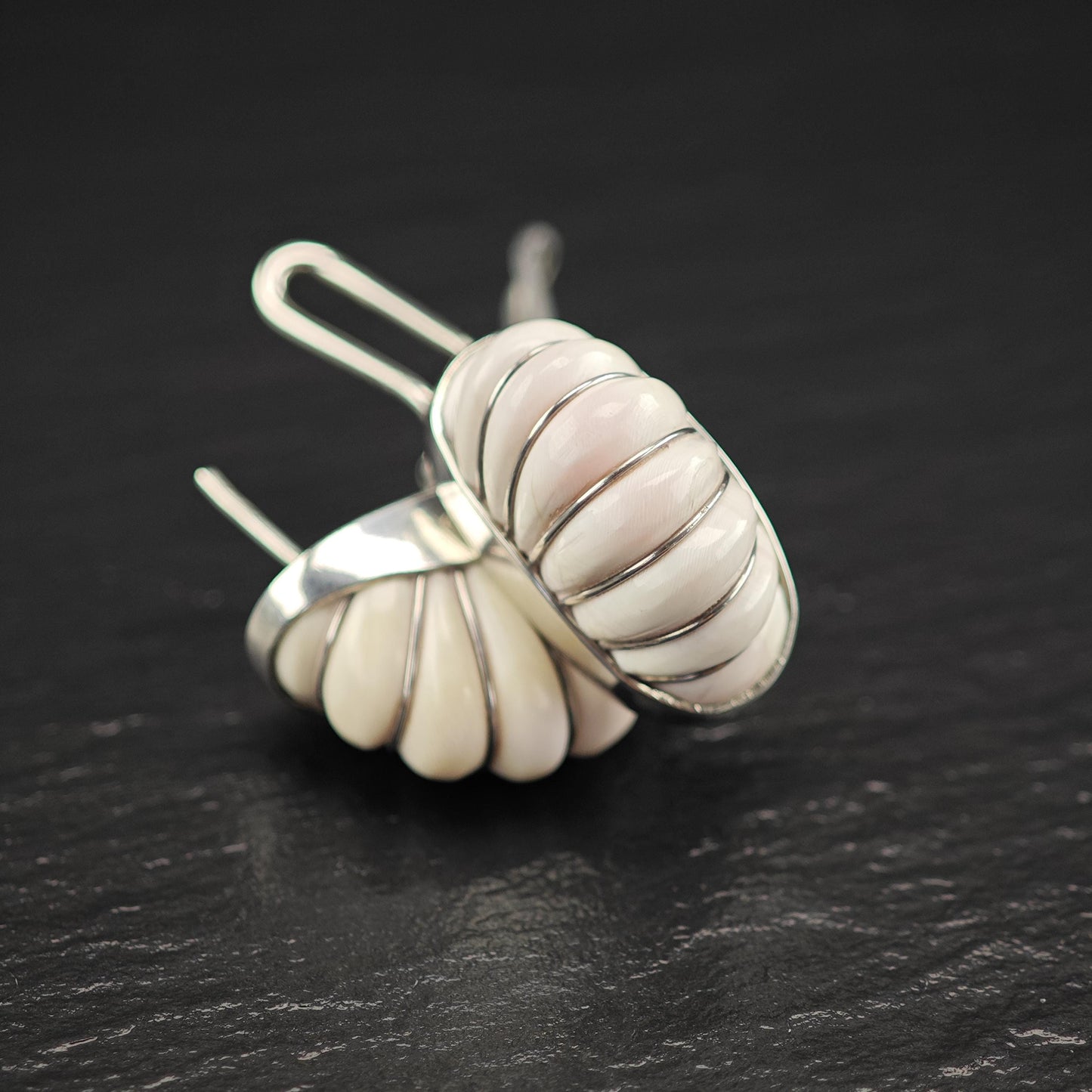 Cerro Blanco White Shell Scallop Earrings in Sterling Silver - Elegant Omega Back Design
