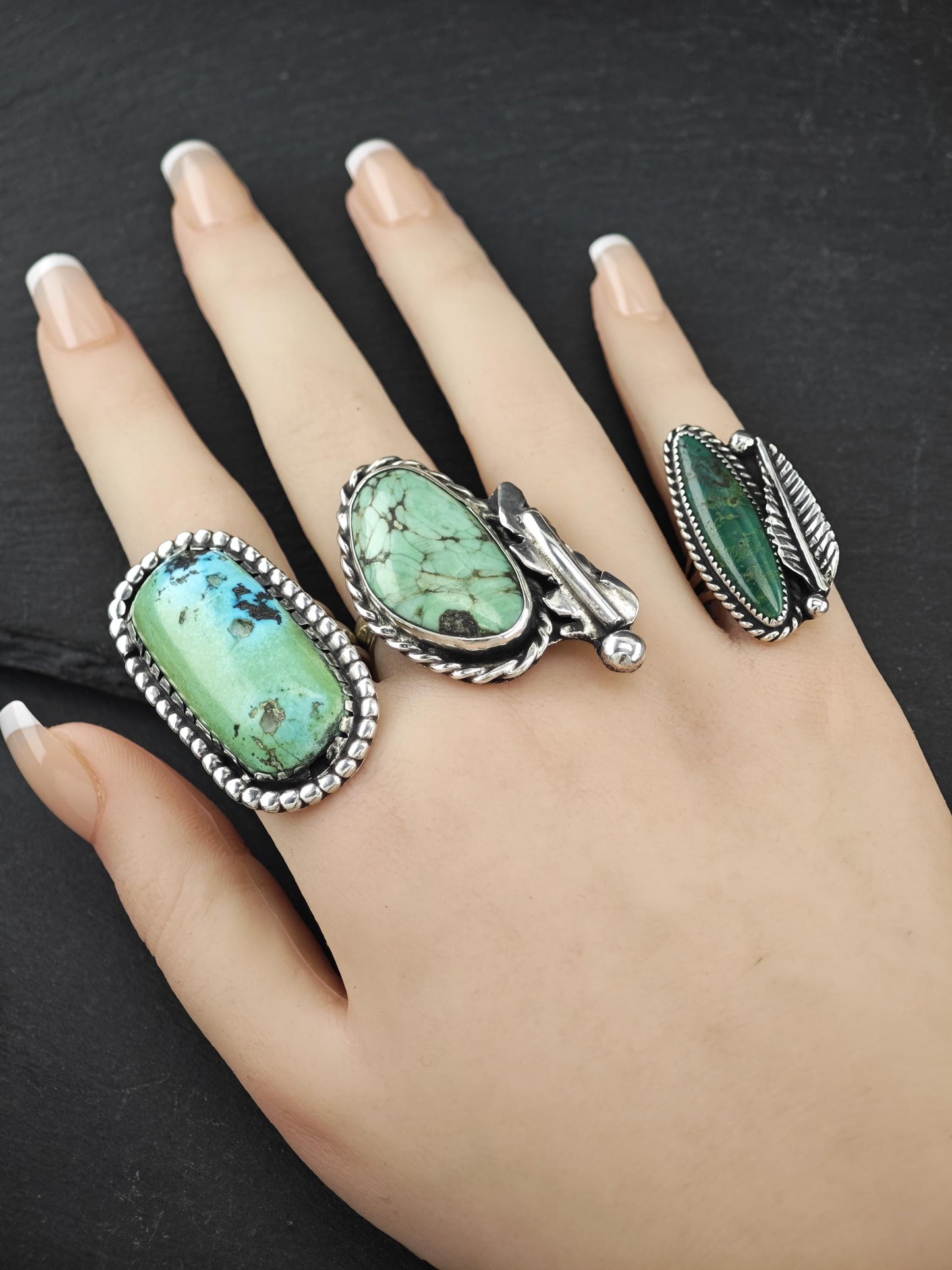 Southwest Green Turquoise Ring Sterling Silver