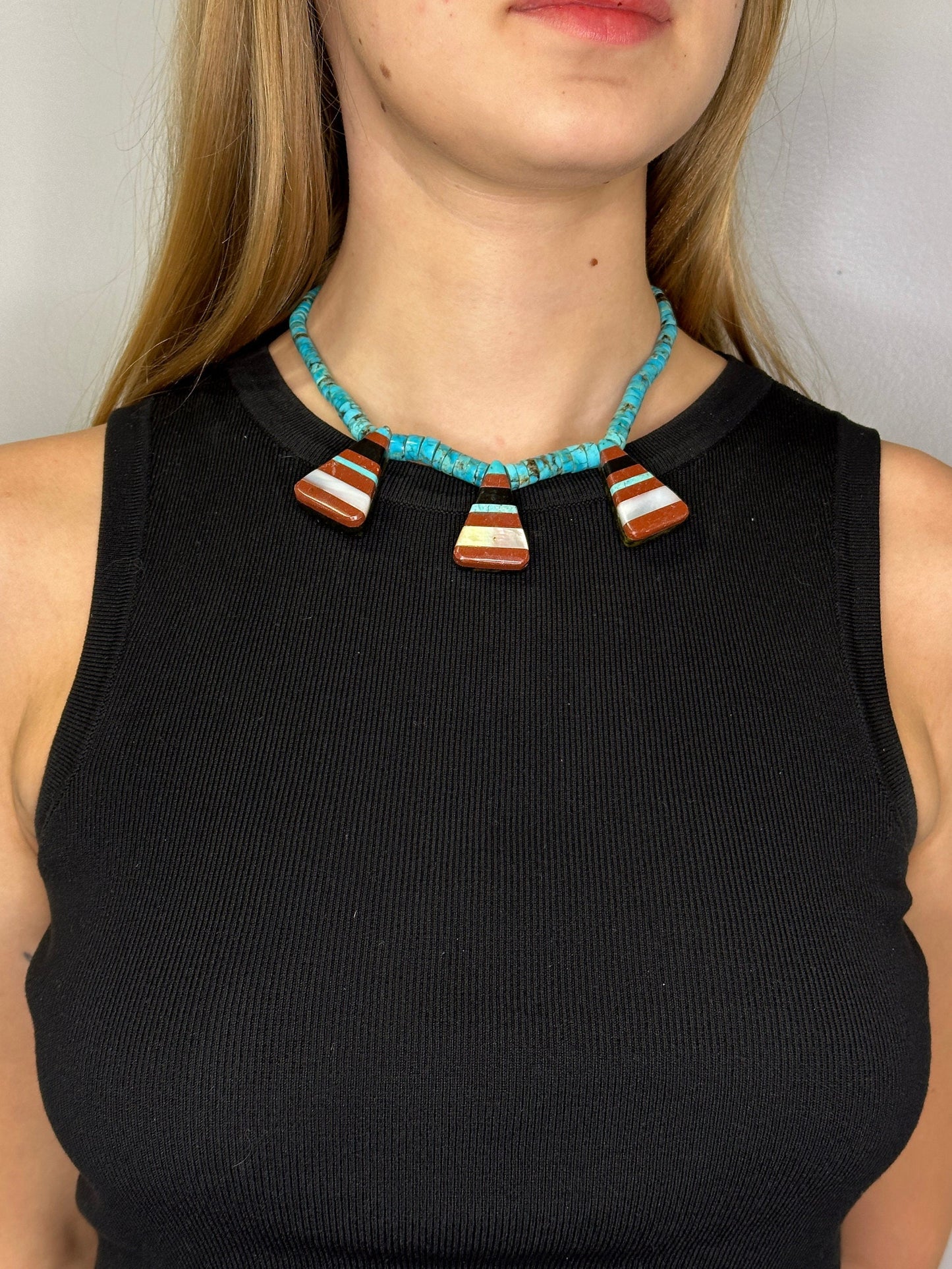 Vintage Native American Sterling Silver Jet Heishi Beads Necklace