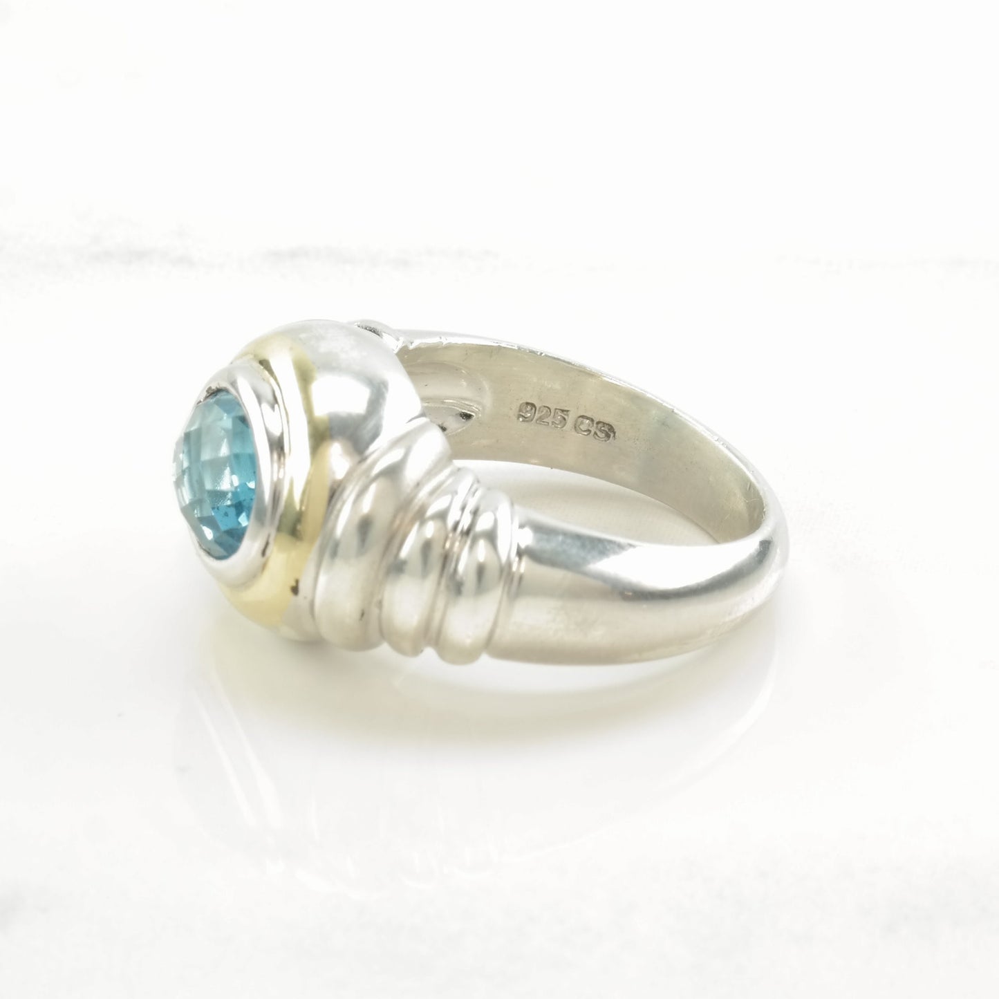 Vintage Sterling Silver Ring Topaz Checkerboard Cut 14K Gold Size 6 3/4