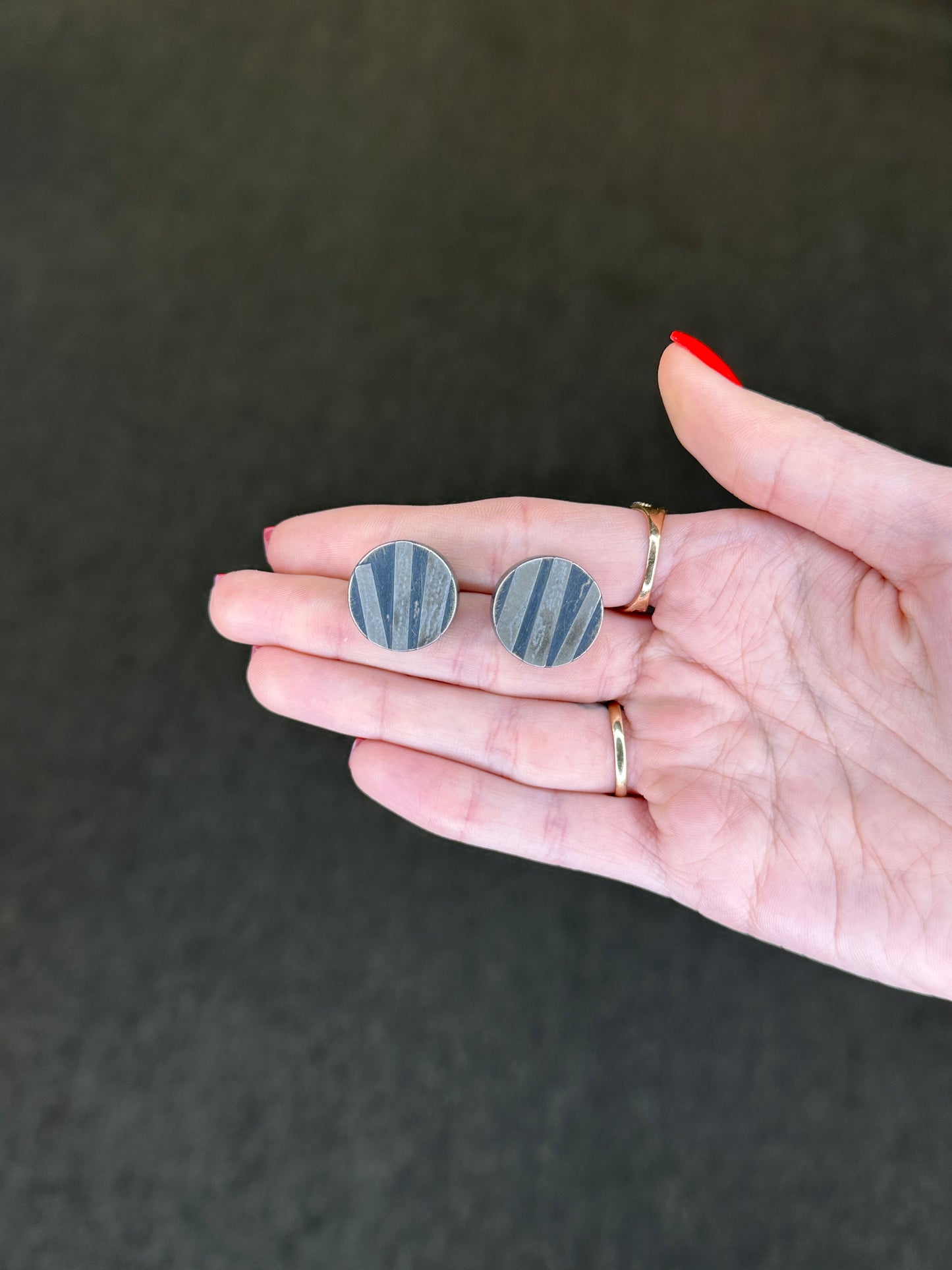 Earrings Sterling Silver Circle Oxidised Stud