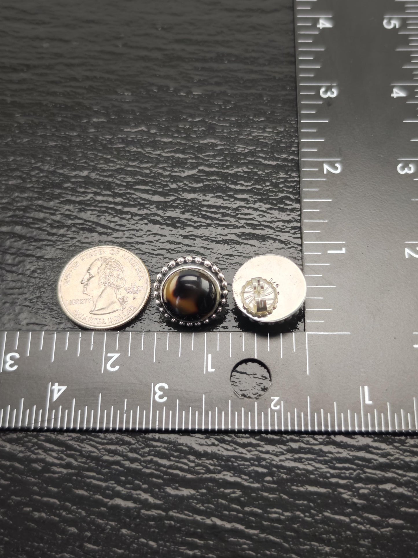 Vintage Brown Gemstone, Dome Sterling Silver Stud Earrings
