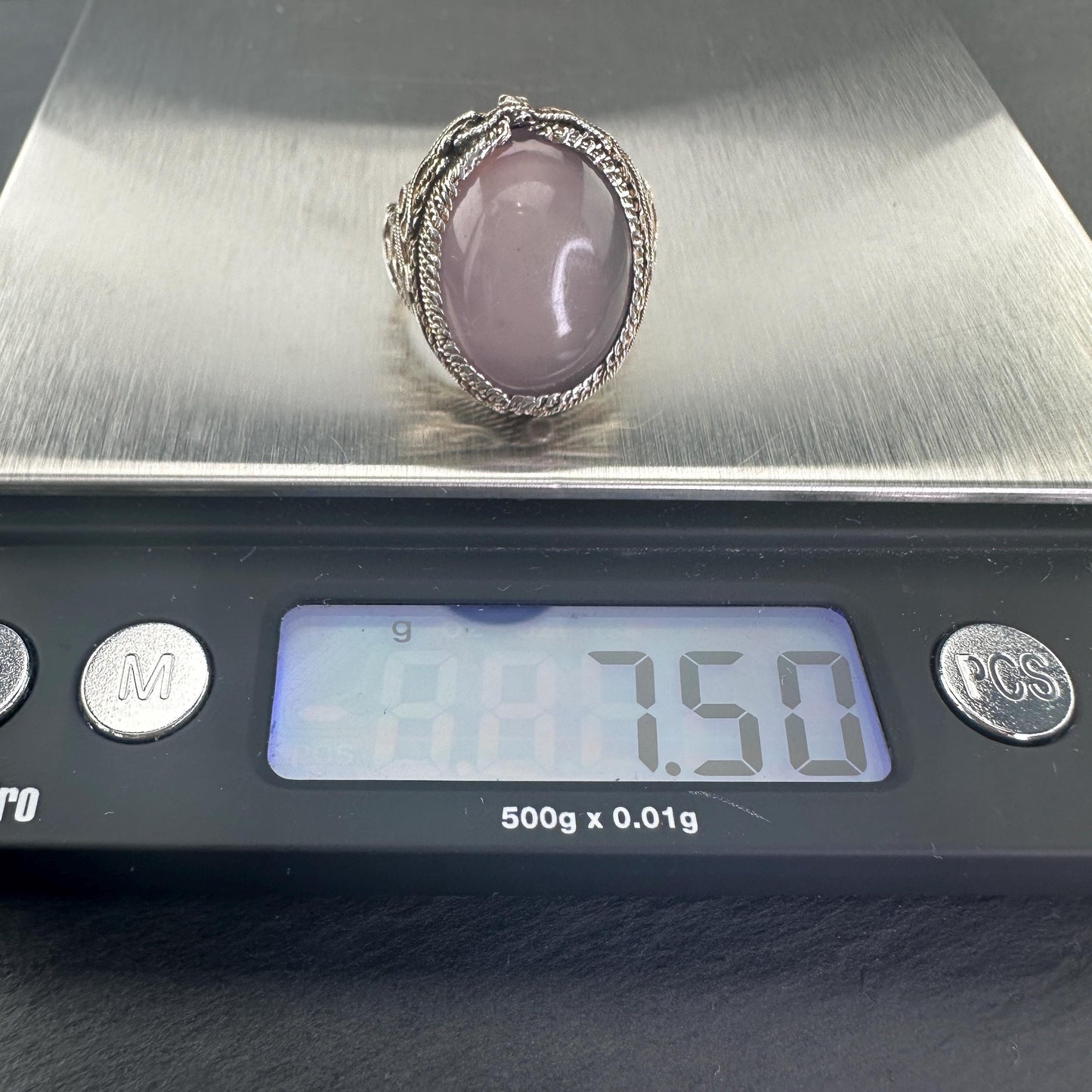 Chinese Export Silver Ring Amethyst Large,Filigree Sterling Pink, Copper Tone Sz8 R5632