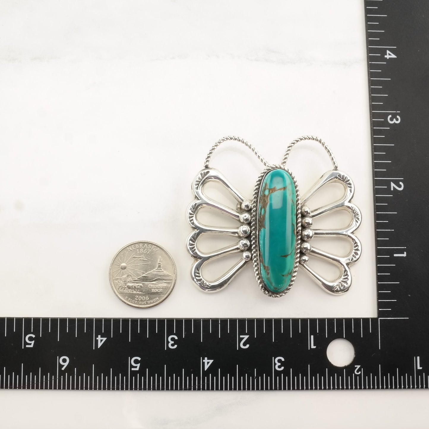 Native American Butterfly Turquoise Sterling Silver Brooch