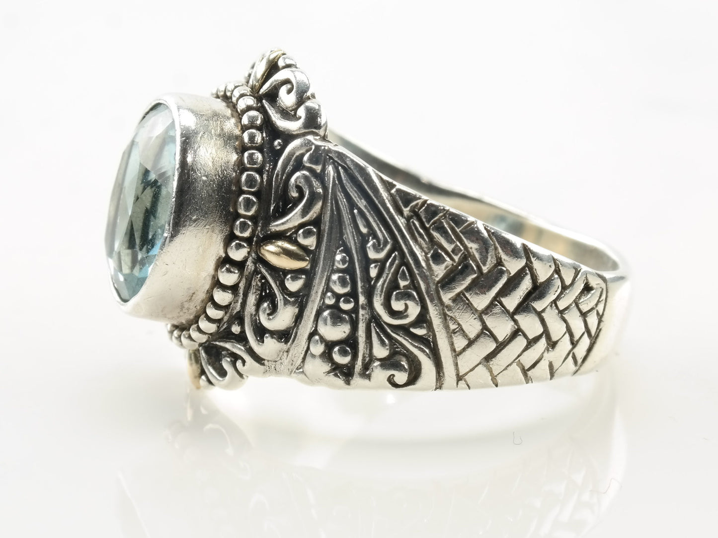 Vintage Robert Manse Silver Ring Topaz 18k Gold Accent Sterling Size 11 1/4