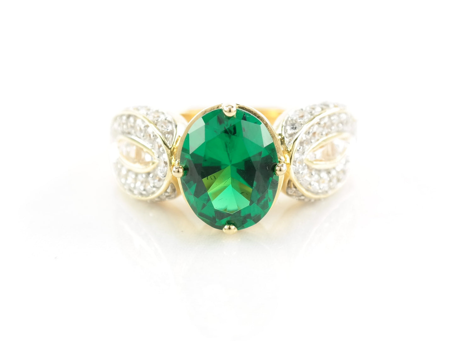 Vintage Sterling Silver Ring Green CZ Gold Plated Size 7