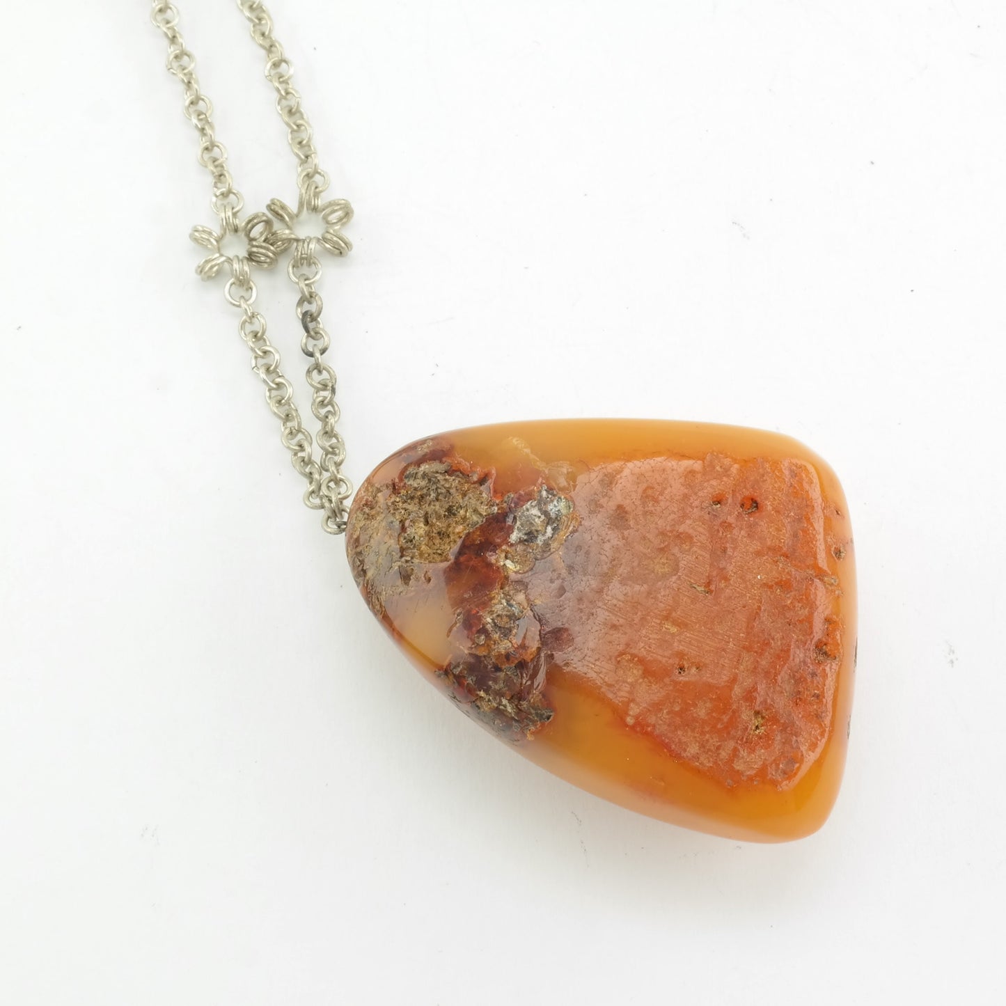 Large Amber Butterscotch Chain Necklace Silverplate