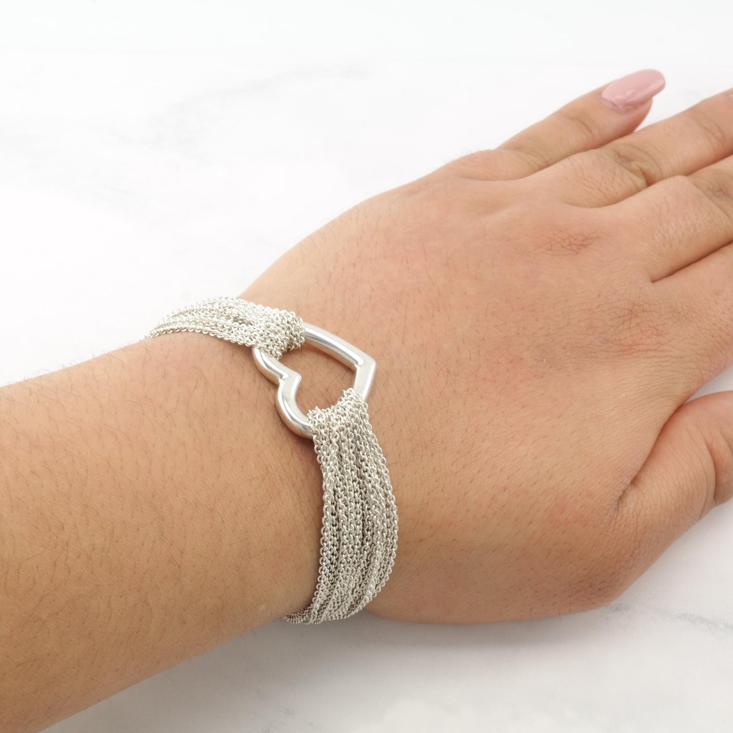 Vintage Tiffany & Co Sterling Silver Toggle Bracelet Heart Mesh