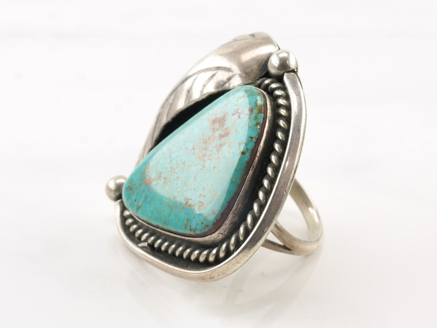 Sterling Silver Ring Spiderweb Turquoise Leaf Size 8
