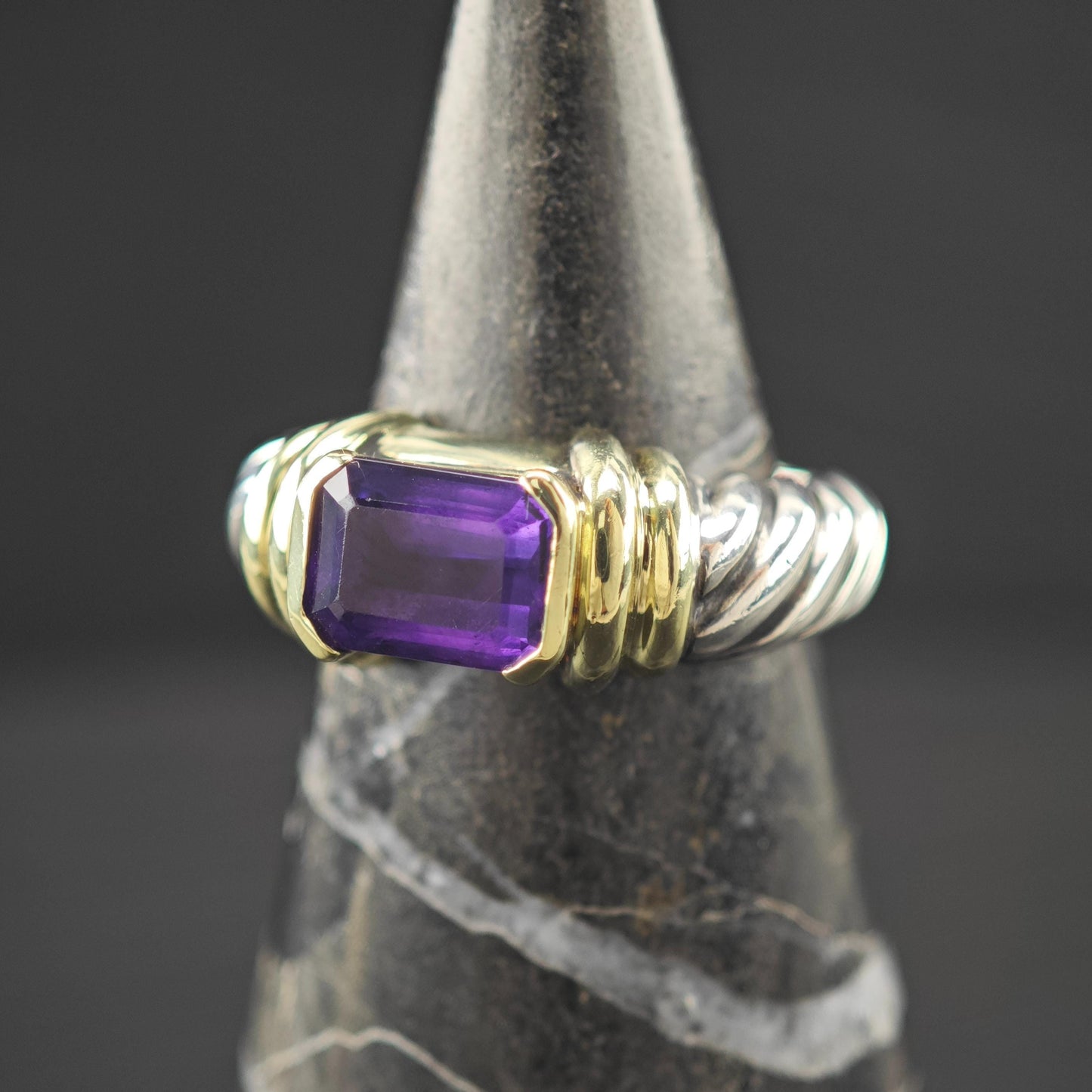 David Yurman Amethyst 14K Gold Accent Ring Sterling Silver