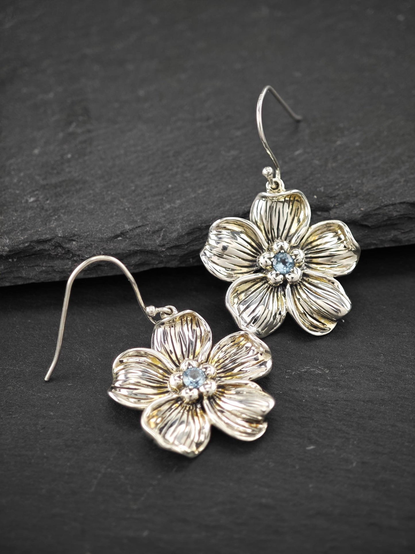 Vintage Topaz, Jai Fish Hook Earrings Sterling Silver