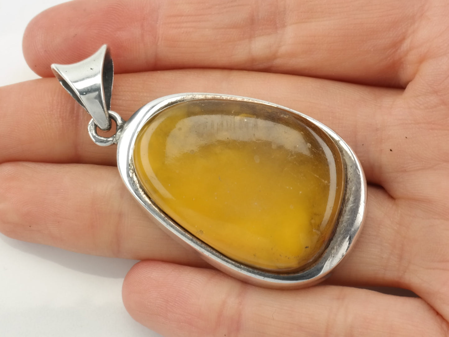 Vintage Boho Amber Sterling Silver Pendant