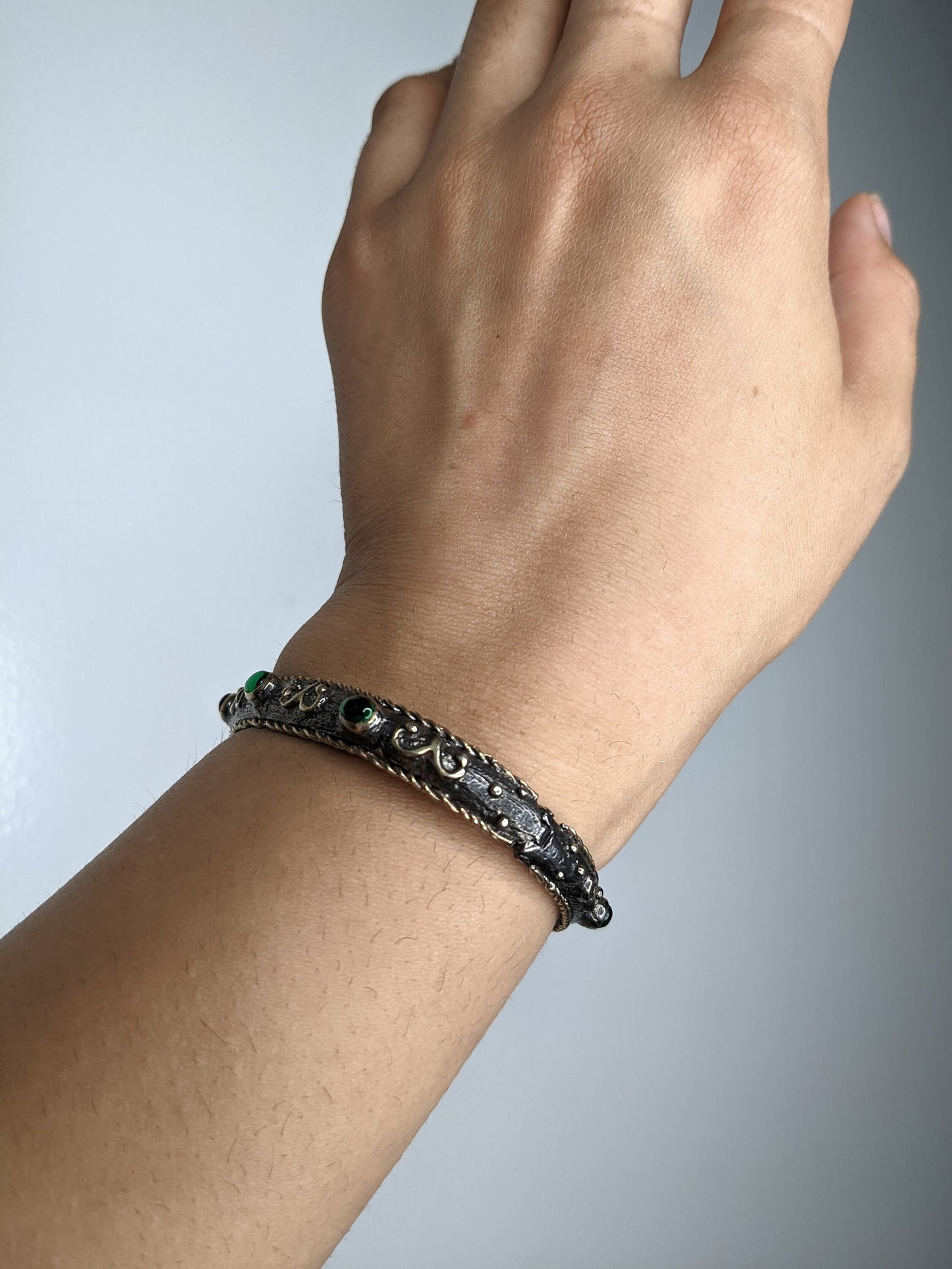 By Sevan Vintage Aries Emerald Sterling Silver Bangle