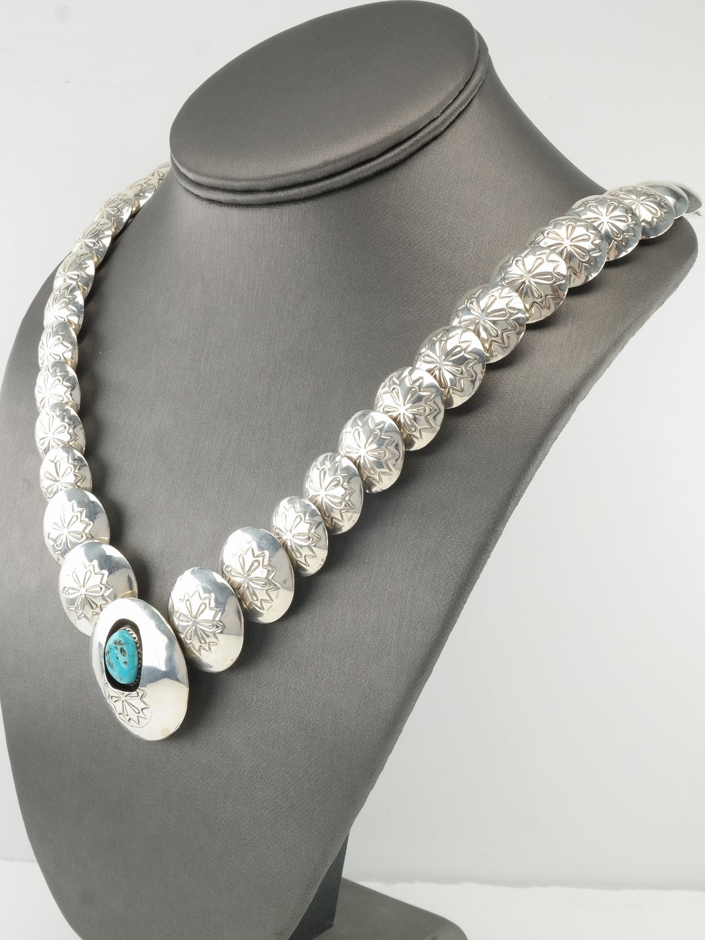 Vintage Sterling Silver Blue Turquoise Disc Reversible Necklace