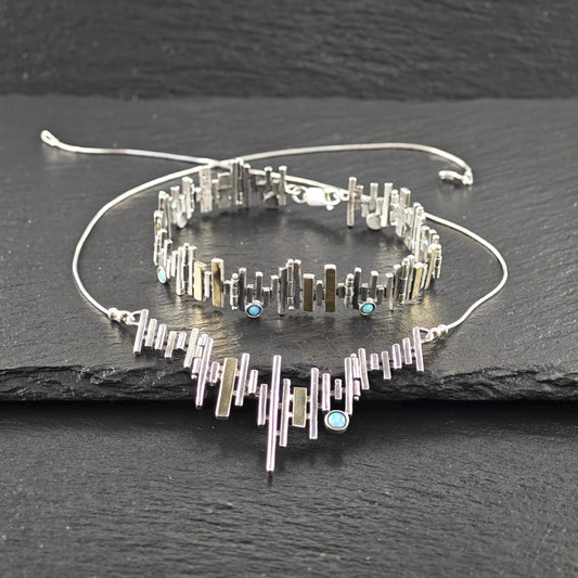 Lab Opal Abstract, Necklace and Bracelet Set Sterling Silver