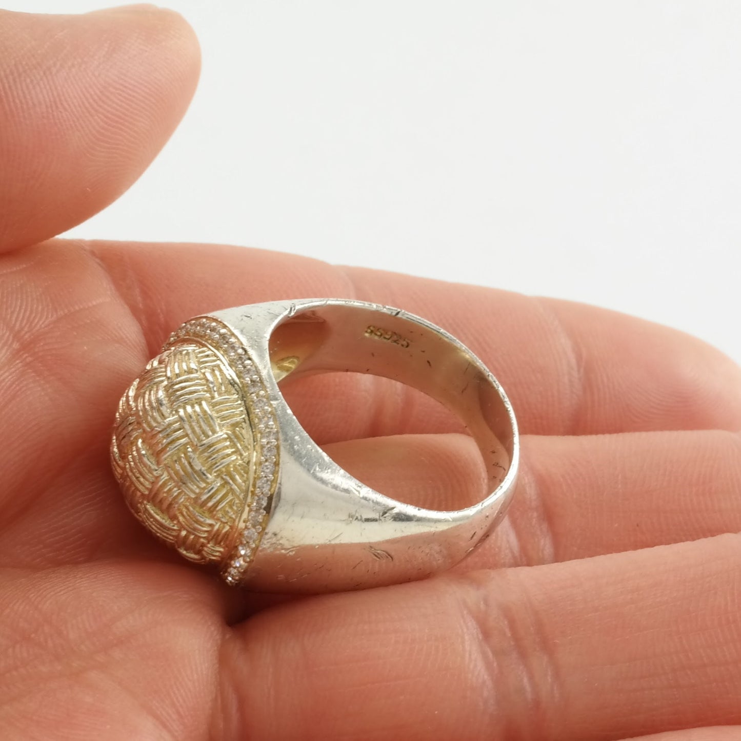 Vintage Sterling Silver Ring, CZ Gold Tone Accent Size 9 1/4