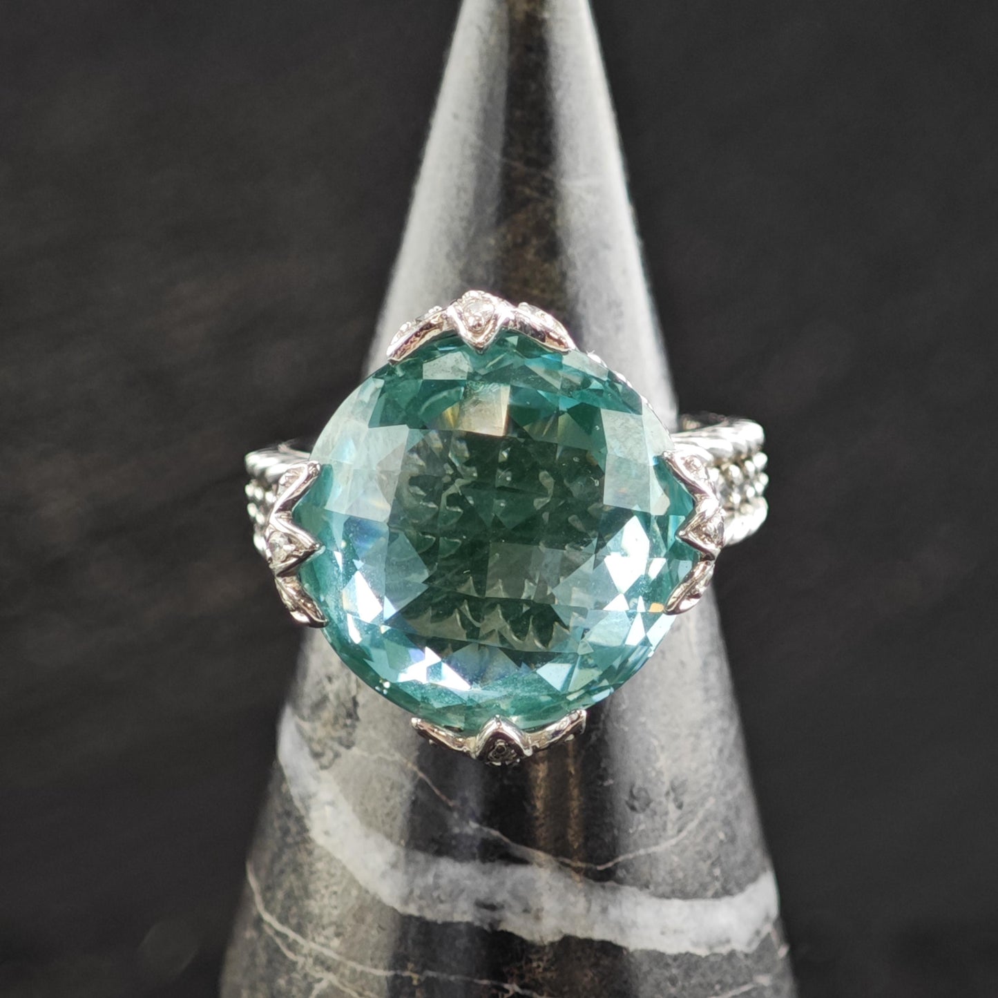 Green Quartz Doublet Sterling Silver Ring Sz 6 R6608