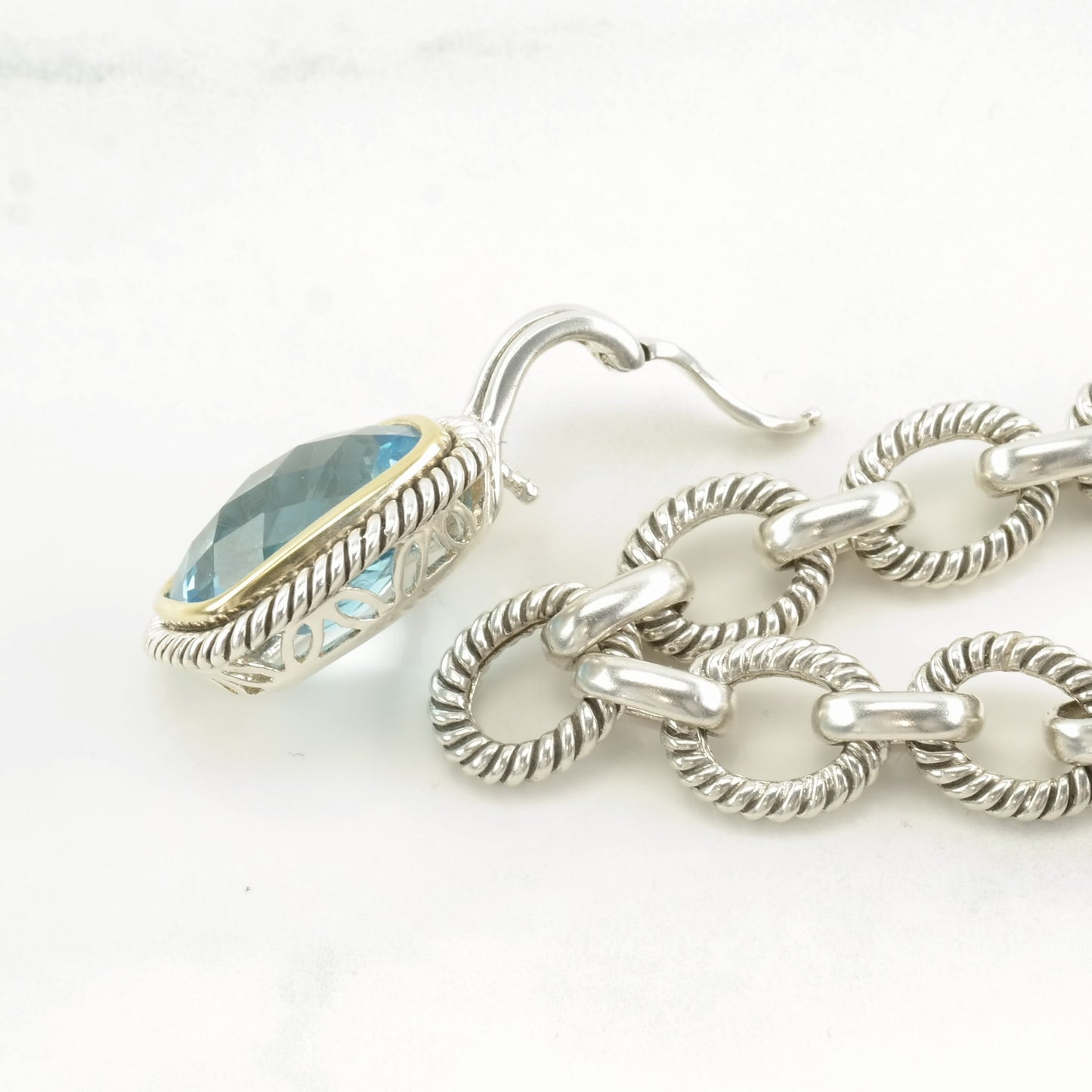 Michelle Albala Sterling Silver Topaz Gold Bezel, Cable Link Chain Necklace