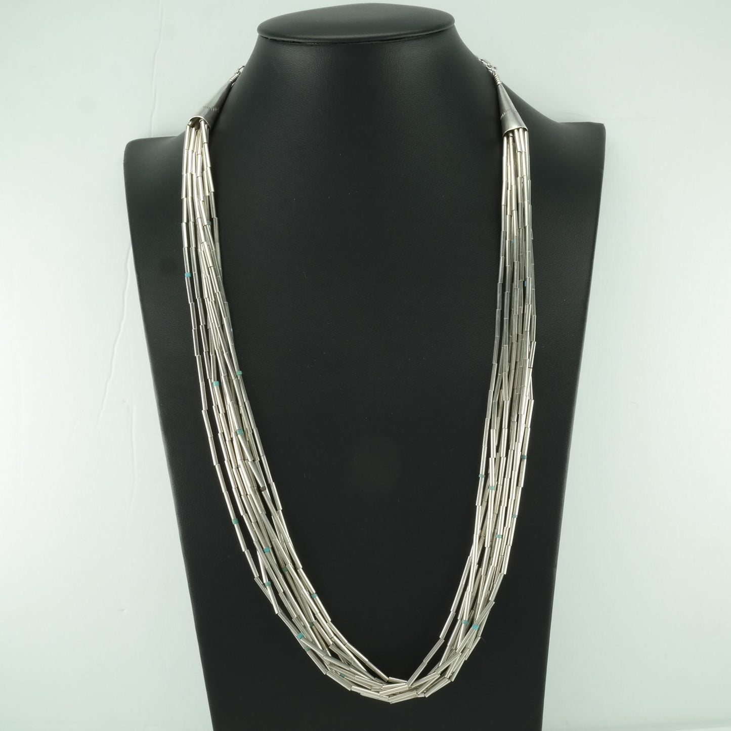 Vintage Southwest Sterling Silver Blue Turquoise Liquid Silver Necklace