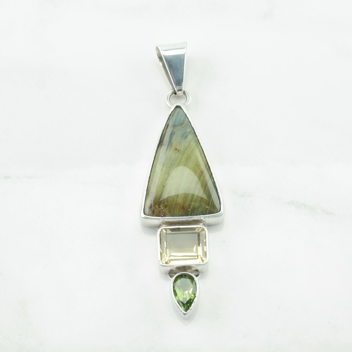 Vintage Charles Albert Citrine, Peridot, Brown Stone Sterling Silver Pendant