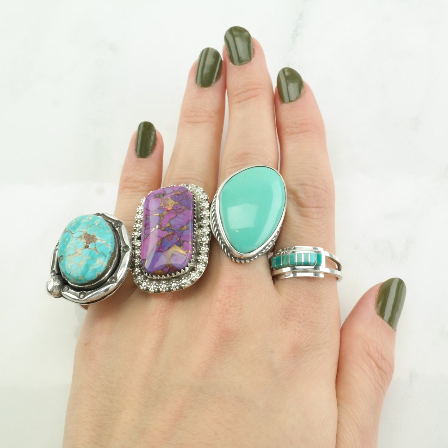 Vintage Southwest Silver Ring Purple Dyed Turquoise Rectangle Sterling Size 9