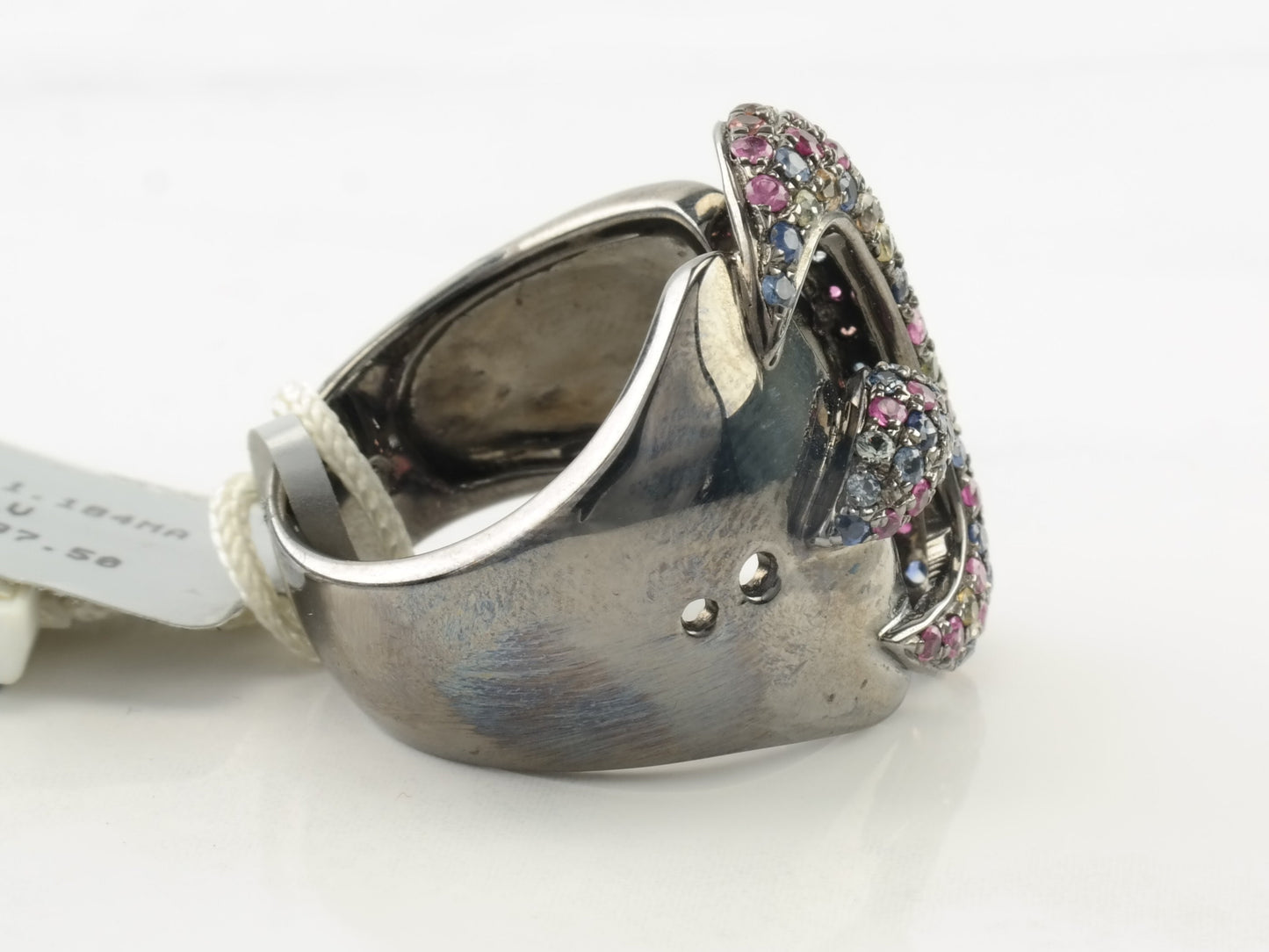 Vintage Carlo Viani Ring Multi Gem Belt Buckle Sterling Silver Size 7