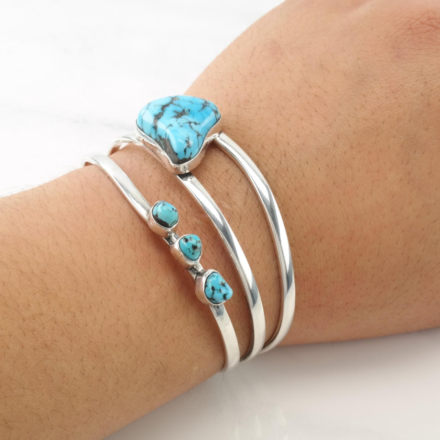 Southwest Kingman Turquoise Cuff Bracelet Sterling Silver Modernist