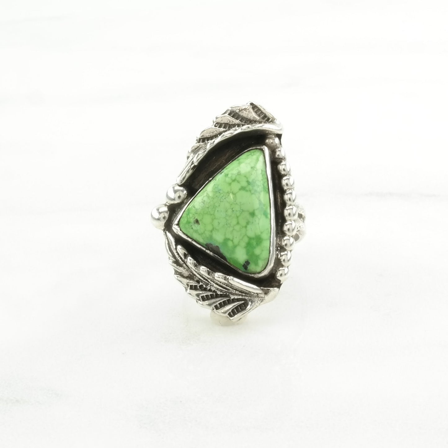 Vintage Native American Silver Ring Variscite Leaf Sterling Green Size 5 1/4