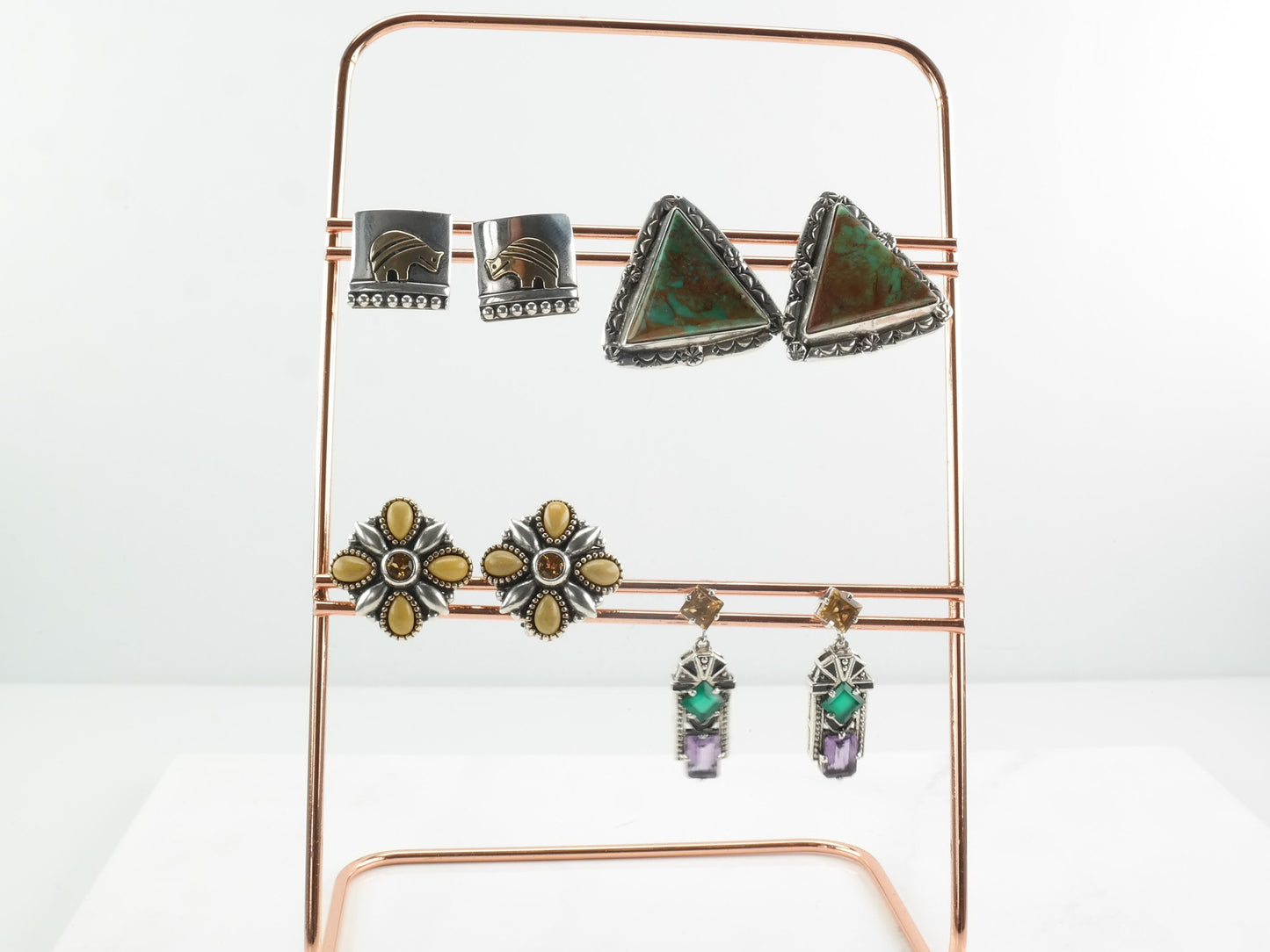 Southwest Sterling Silver Turquoise Triangle Earrings Stud