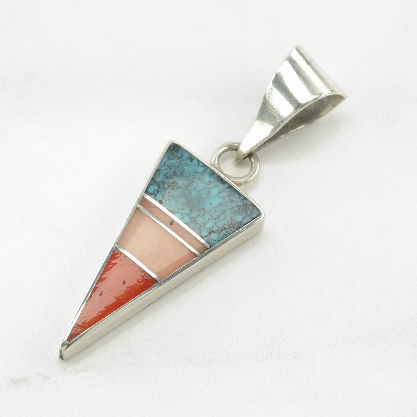 Vintage Native American Turquoise, Multi Gem Inlay Sterling Silver Pendant