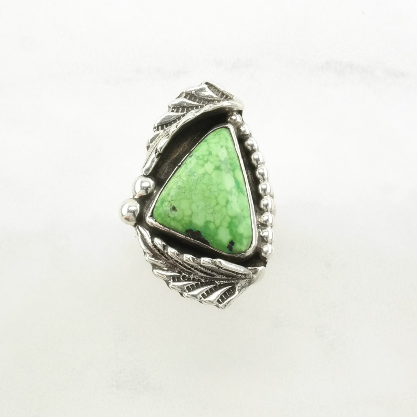 Vintage Native American Silver Ring Variscite Leaf Sterling Green Size 5 1/4