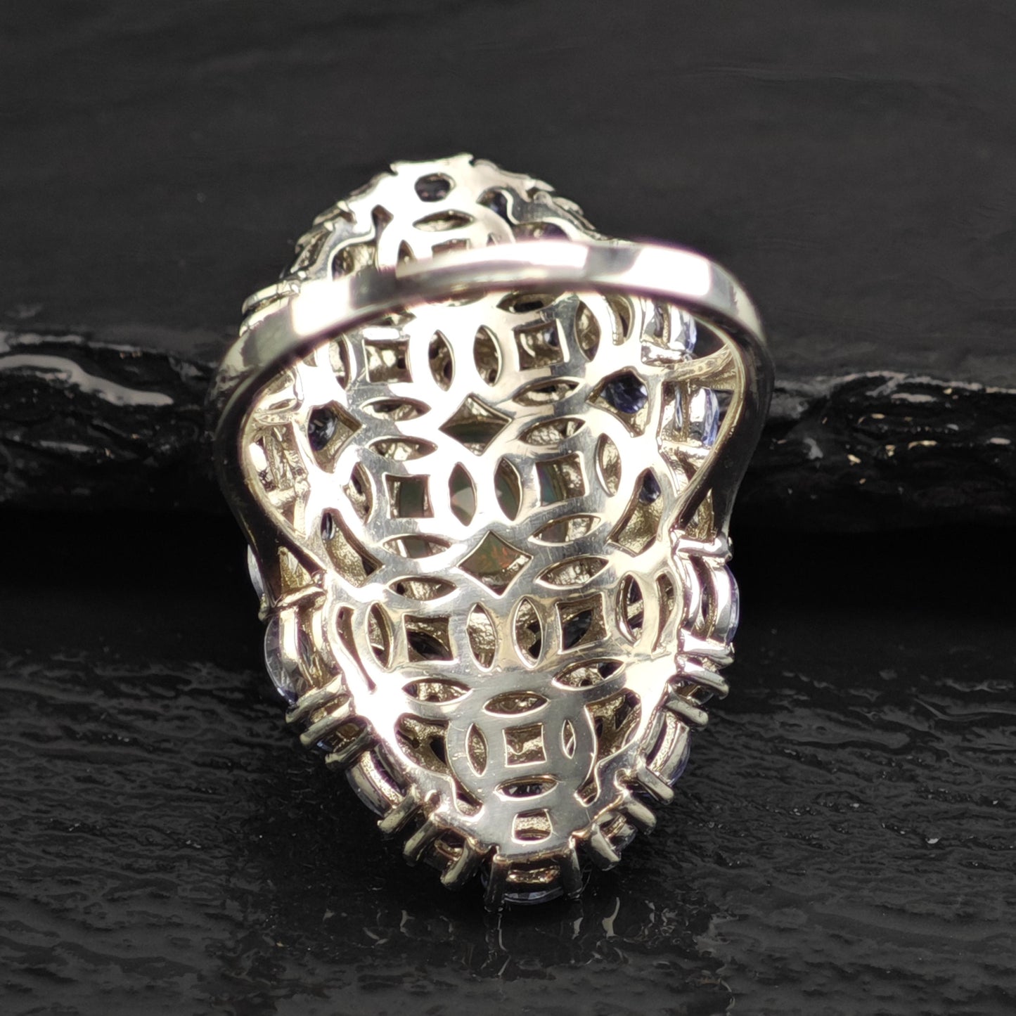 Opal & Tanzanite Cluster Sterling Silver Ring Sz 10 1/4 R6614