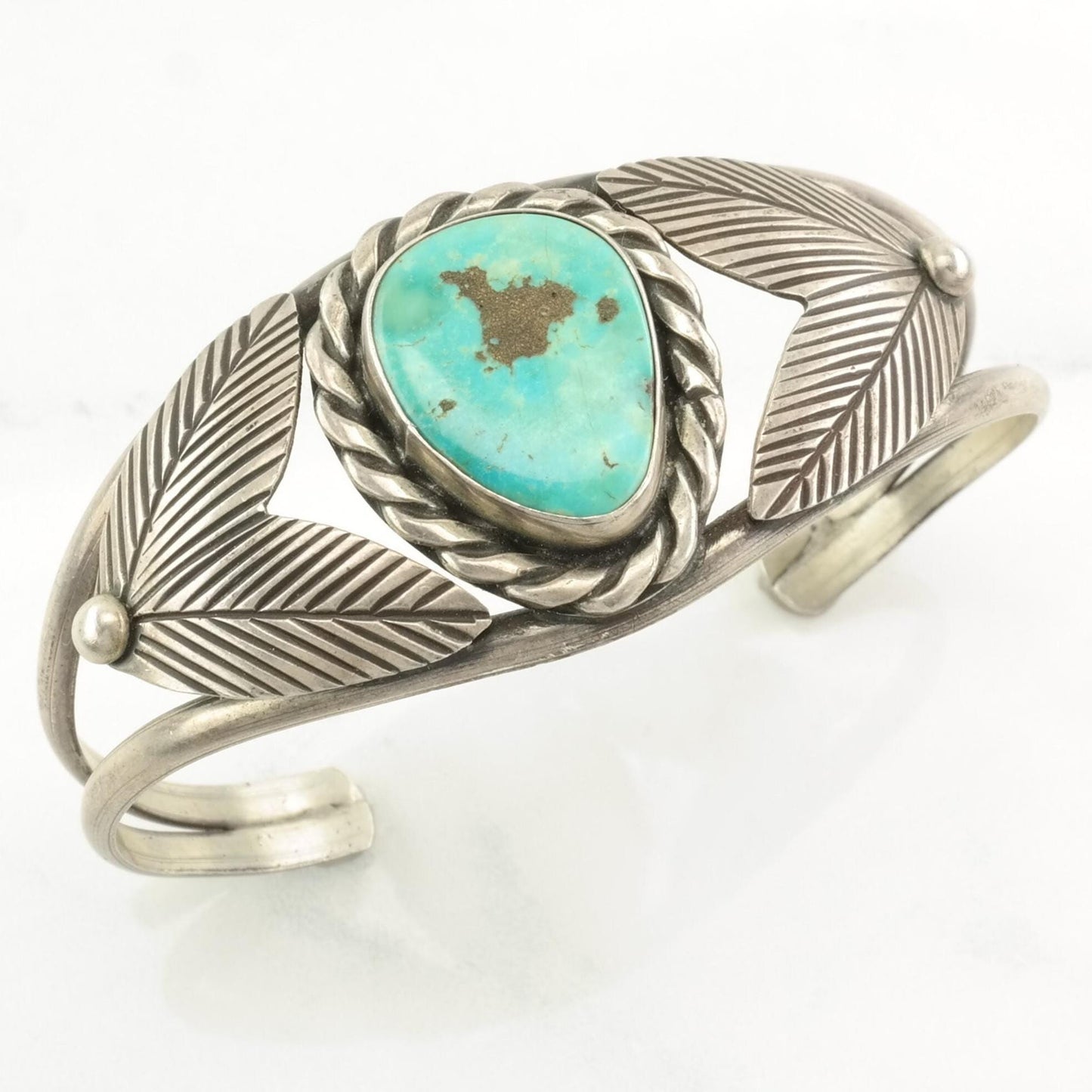 Sterling Silver Cuff Bracelet Blue Turquoise Leaf