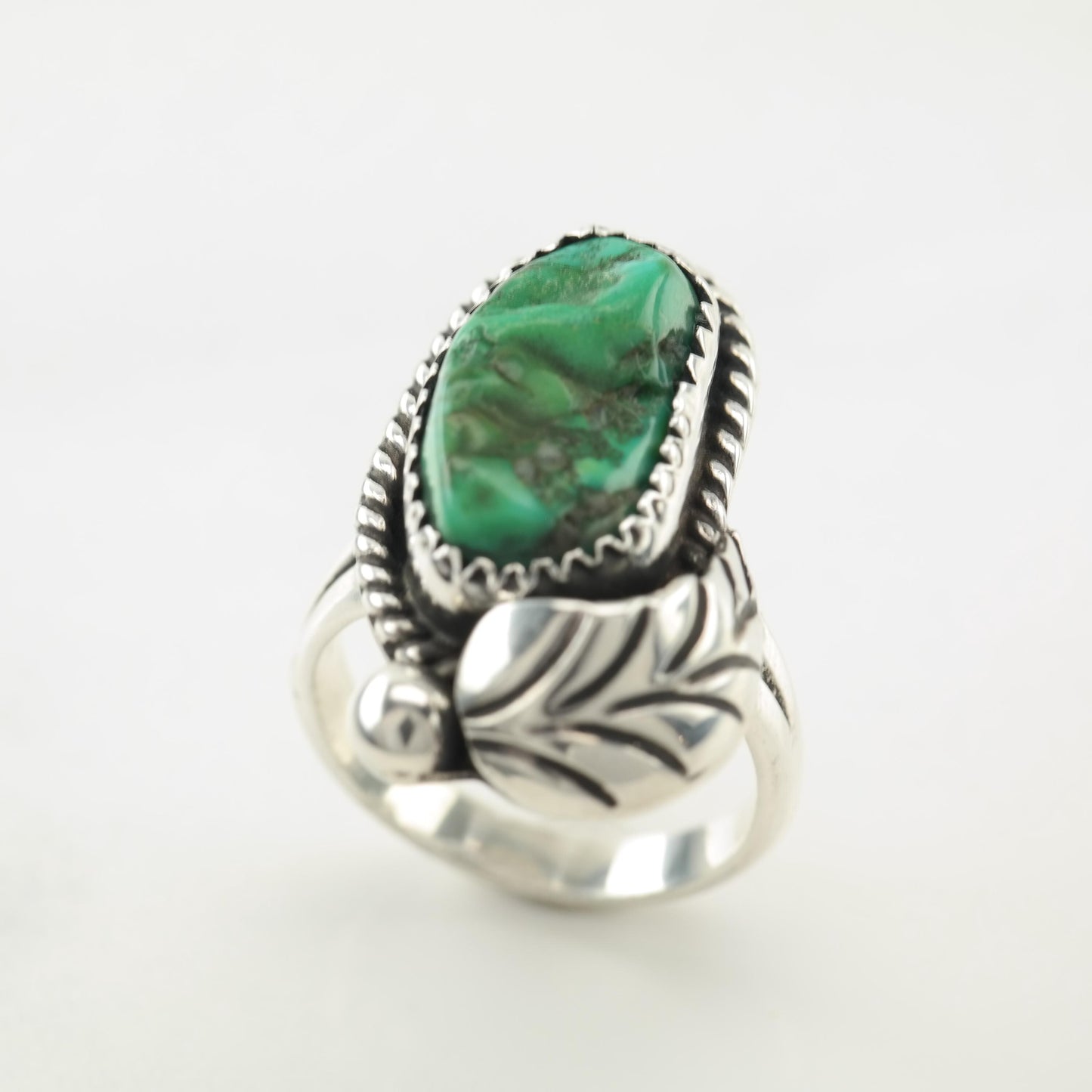 Native Silver Ring Turquoise Feather Sterling Green Sz5 1/4 R5554