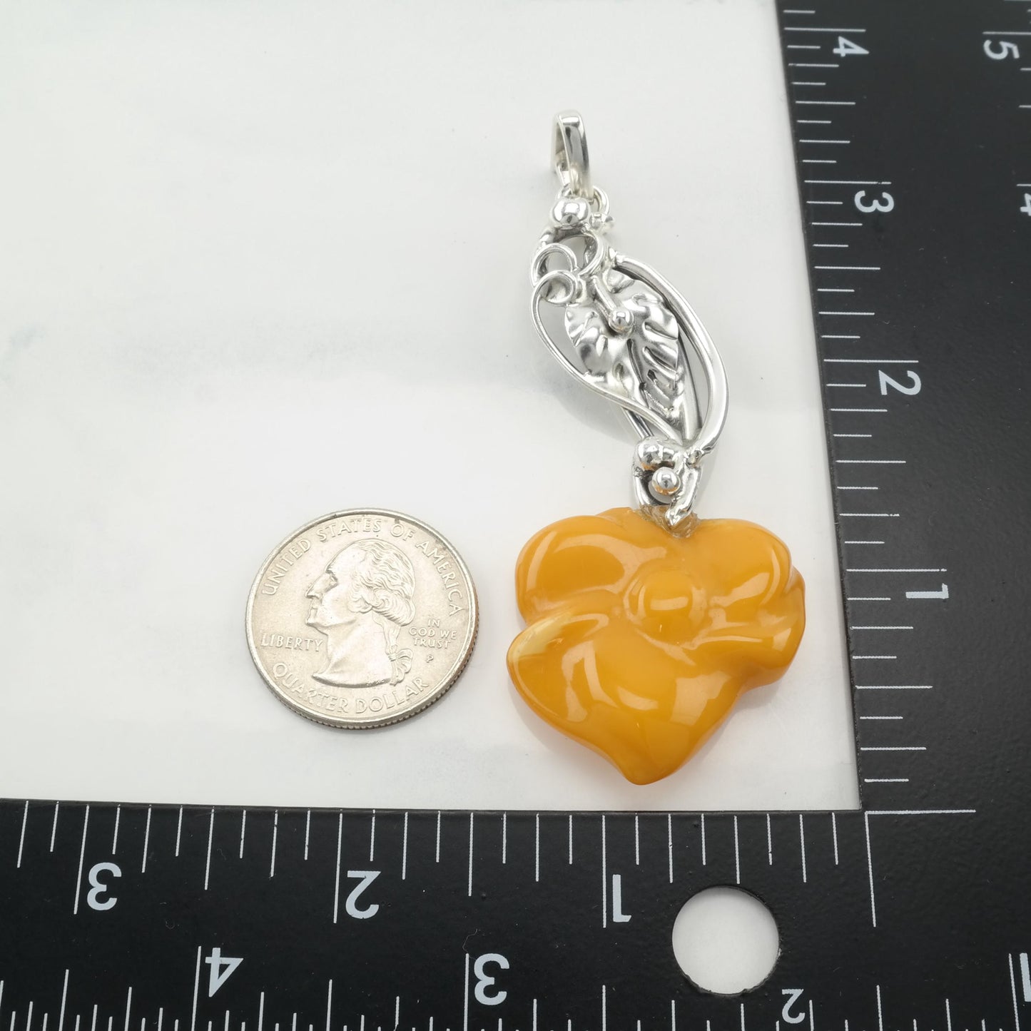Vintage Butterscotch Amber Flower Pendant European Sterling Silver
