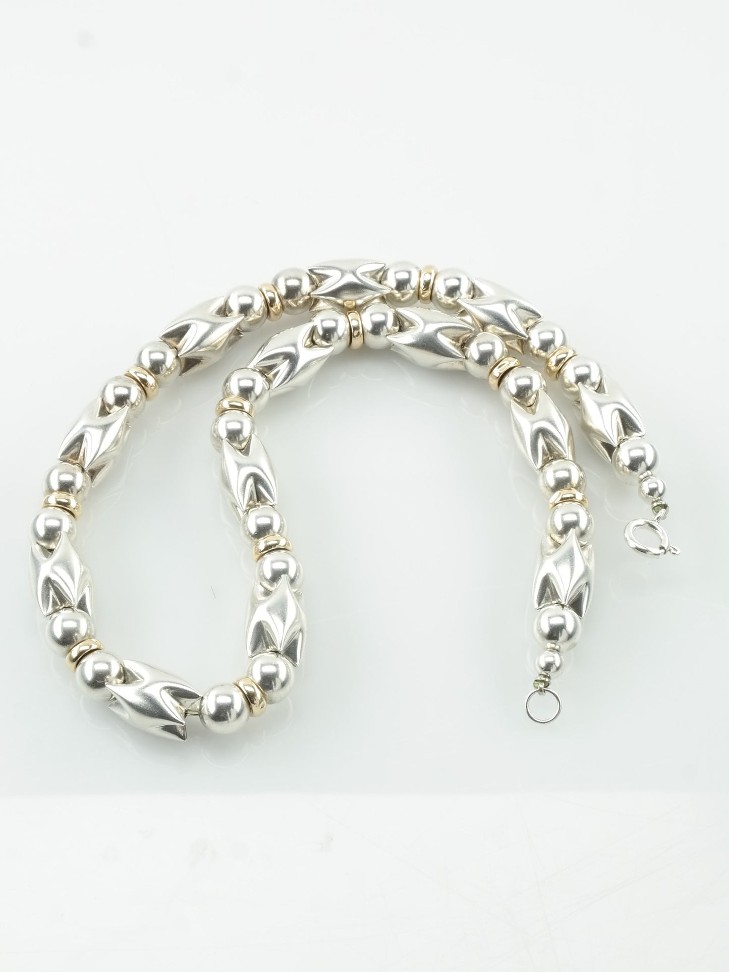 Sterling Silver Silver & Gold Color Gold Fill Bead Necklace N1540