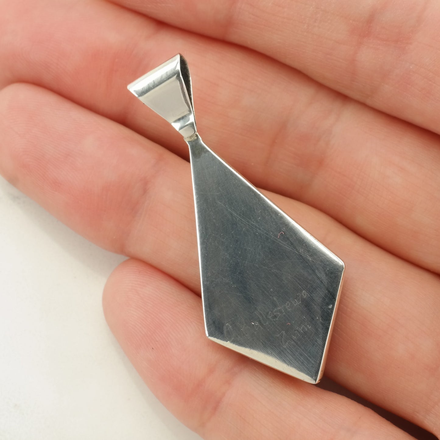 Vintage Zuni Multi Stone Inlay, Geometric Sterling Silver Pendant