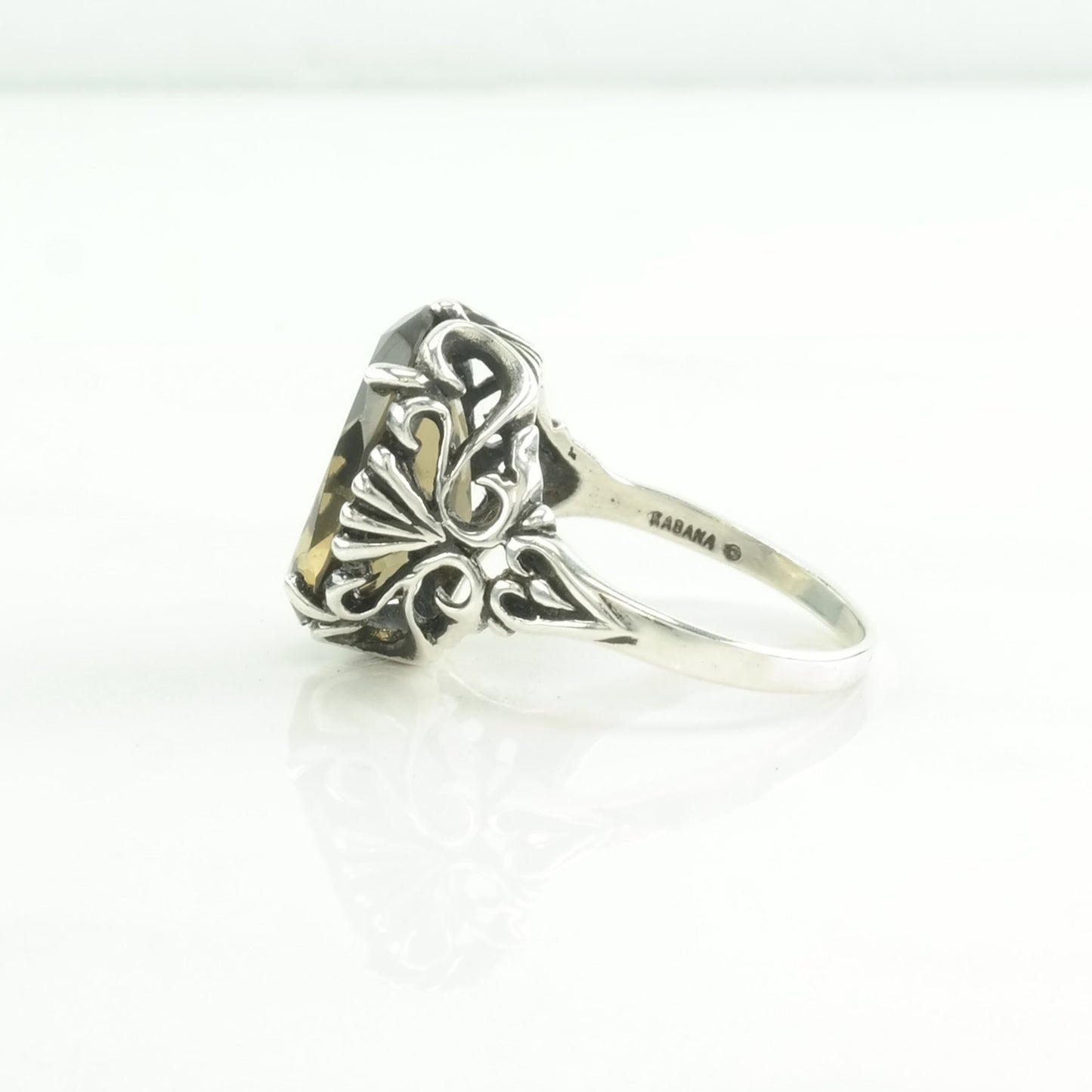 Vintage Kabana Silver Ring Smokey Quartz Sterling Size 10 1/4