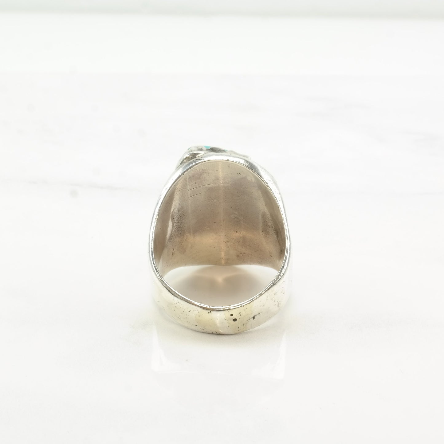 Native American Sterling Silver, Turquoise & Coral Ring | Southwestern Jewelry | Feather Design | Size 12