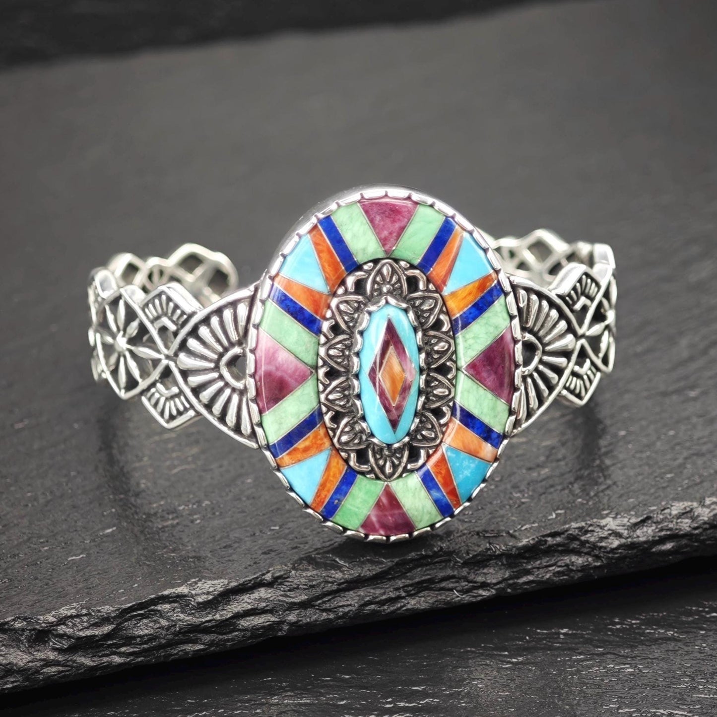 Carolyn Pollack Turquoise, Gem Inlay Cuff Bracelet Sterling Silver