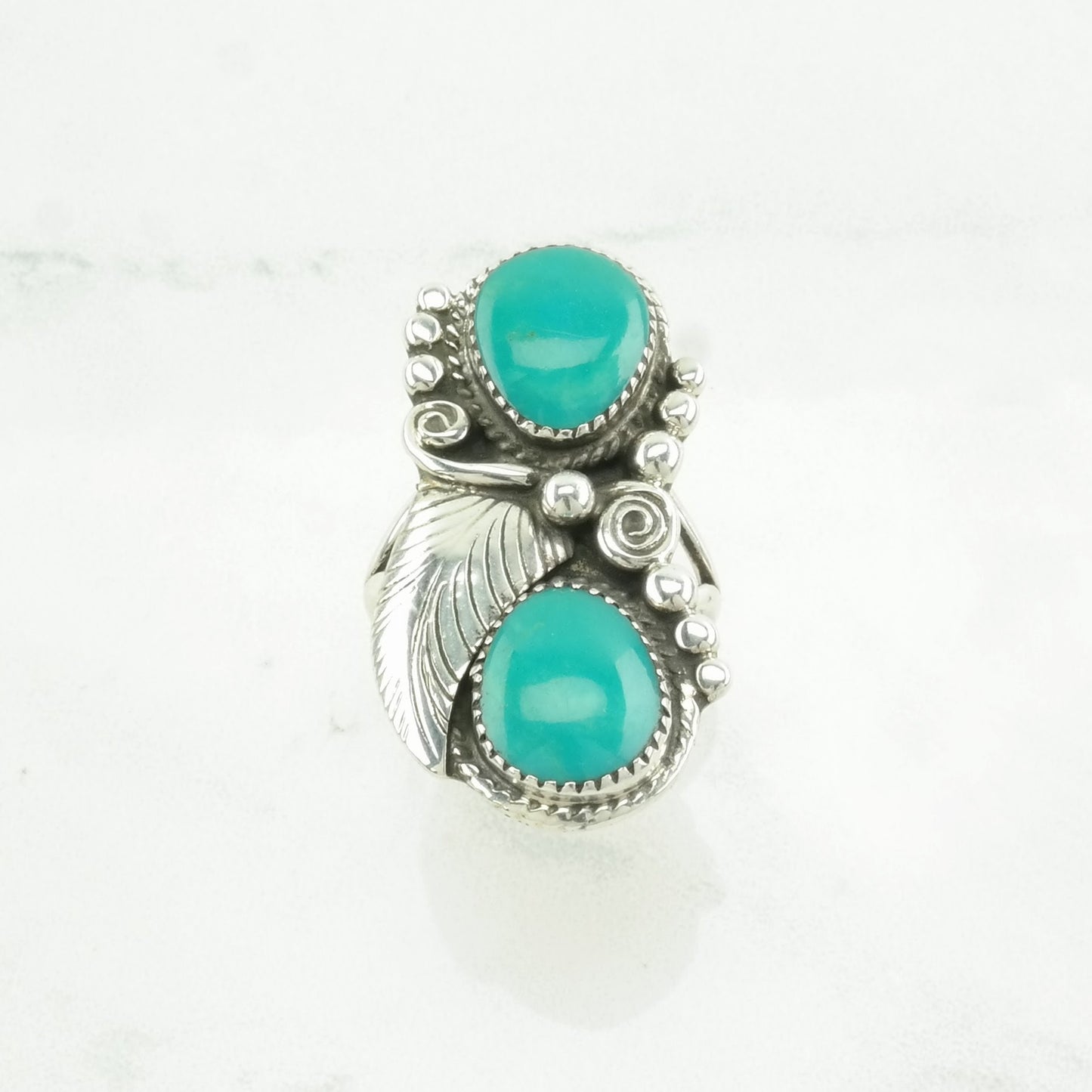 Vintage Native American Silver Ring Turquoise Leaf Sterling Blue Size 6 3/4