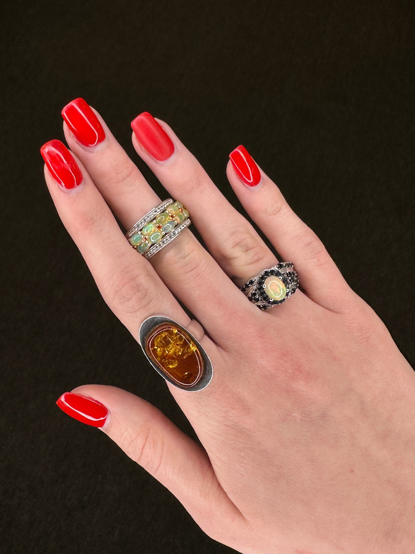 Vintage European Silver Ring Amber Oval Sterling Size 6 1/4