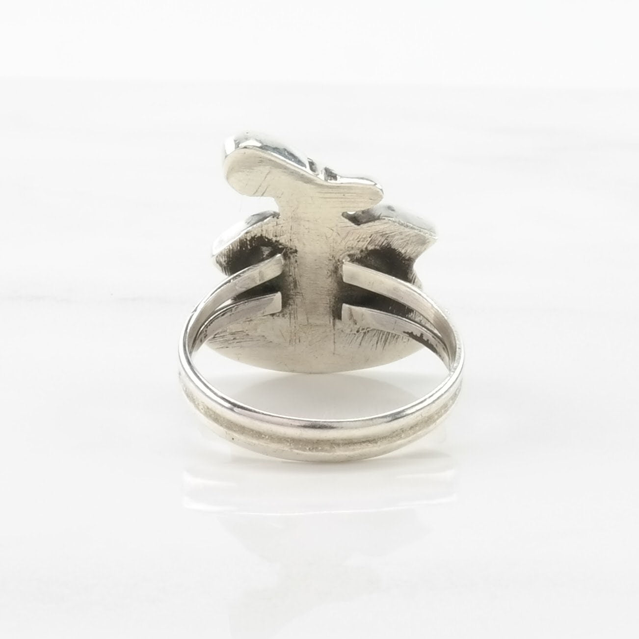 Vintage Native American Silver Ring Turquoise Inlay, Bird Sterling Blue Size 6 1/2